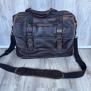 Vintage LL Bean Leather Briefcase Messenger Bag  Brown Rugged Laptop work Bag